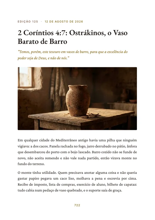 Página 722 do volume: abertura da edição 125, 2 Coríntios 4:7: Ostrákinos, o Vaso Barato de Barro