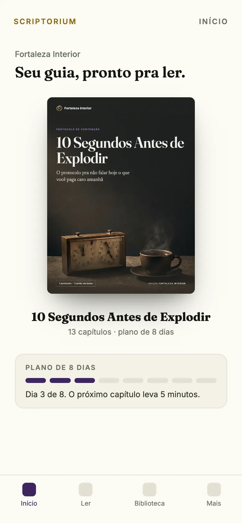 O guia 10 Segundos Antes de Explodir aberto no app